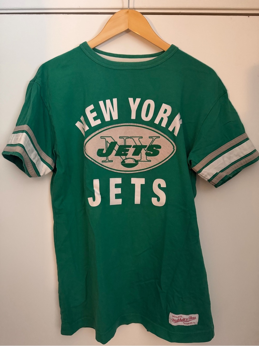 Mitchell & Ness New York Jets Green Crewneck Tee with White Trim